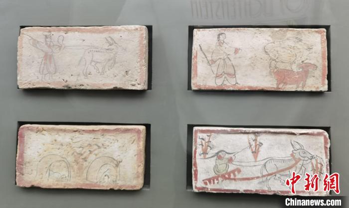 圖為嘉峪關長城博物館館藏文物魏晉墓彩繪畫像磚中豐富多彩的古代農牧業(yè)生產(chǎn)活動。(資料圖) 丁思 攝