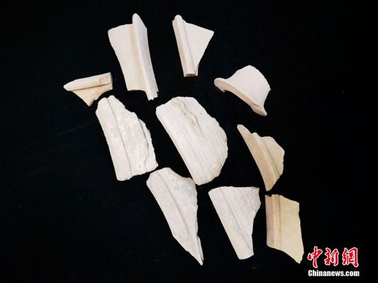 圖為靜寧縣賈河鄉(xiāng)竇坪村出土的彩陶片、紅陶片。 夏劍鋒 攝