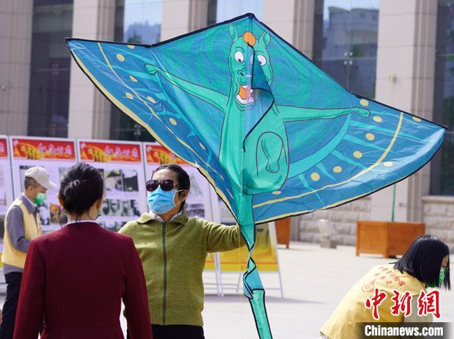 5月18日，甘肅省博物館為觀眾免費發(fā)放文創(chuàng)產品“綠馬飛俠”風箏?！?九美旦增 攝