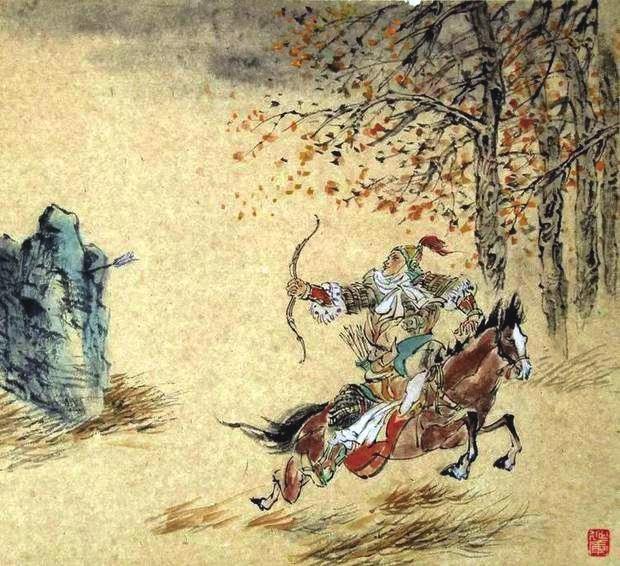 “林暗草驚風(fēng)，將軍夜引弓。”畫作